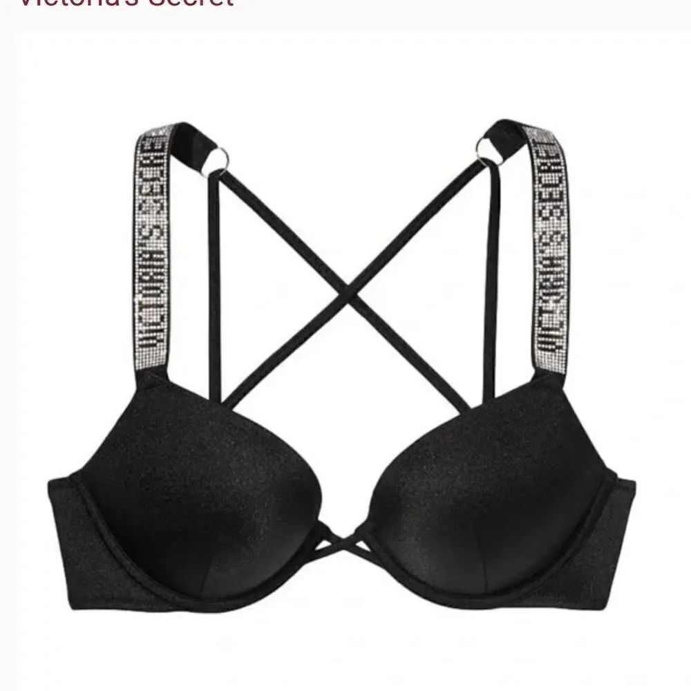 Victorias Secret Swim Bombshell Shine Strap Add-2-Cups Push Up Bikini Top Black
